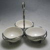 Sectional Porcelain China Bowls - Pewter-Wired Dish - With 3 Sections  
