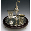 Nickel-Plated and Mahogany Wood Havdalah Set with Tray