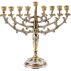 Ivory-Green Jeweled Menorah with Amber Crystals - 6084