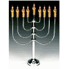 Tall Silverplated-Goldplated Flower Electric Menorah with Flickering Bulbs 