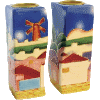 Connected Jerusalem Candlesticks with Hand-Painted Windmill - 5910