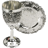 Grape Nickel Small Kiddush Goblet Cup With Stem Leg and Coaster Tray