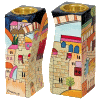 Fitted Connected Jerusalem Wooden Candlesticks Hand-Painted by Yair Emanuel