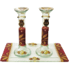 Burgundy and Clear Crystal Candlestick Set with Matching Tray by Lily Art