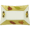 Colorful Rectangular Shallow Glass Dish with Applique by Lily Art