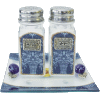 Blue Glass Salt and Pepper Shakers with Matching Tray by Lily Art
