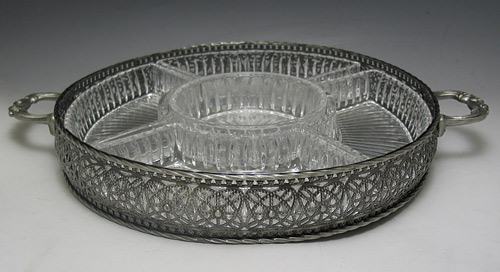 Sectional Pewter-Finish Platter with 5 Sections