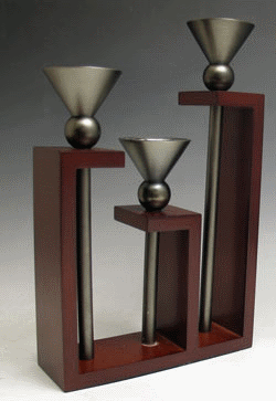 Wood and Pewter Candelabra - 3-Lite