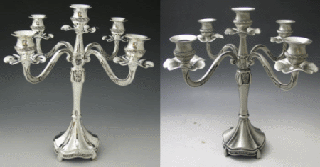 Ribbon Five-Branch Silverplated and Pewter Candelabra - 5-Lite