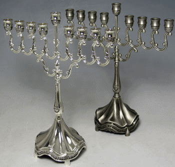 Traditional Pewter or Silver-Plated Menorah with Stem - 1937