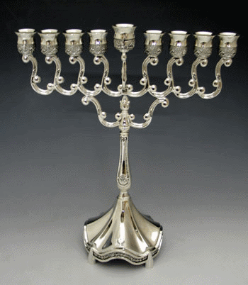 Traditional Silver-Plated Menorah with Stem - 1937