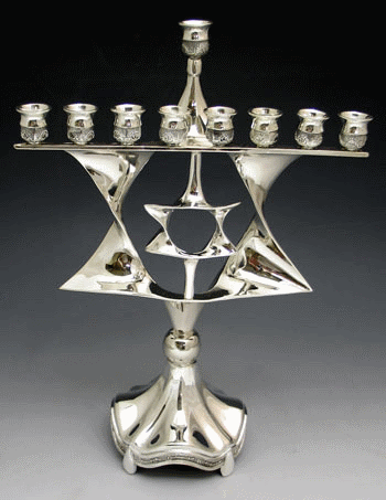 Star of David Silver-Plated Menorah with Stem - 430