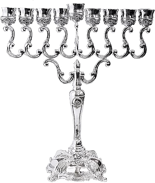 Traditional Pewter or Silver-Plated Menorah with Stem - 893