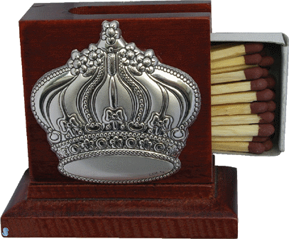 Wood Matchbox with Sterling Silver Crown - 8703