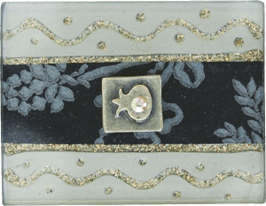 Blue Small Glass Match Box with Pomegranate by Lily Art