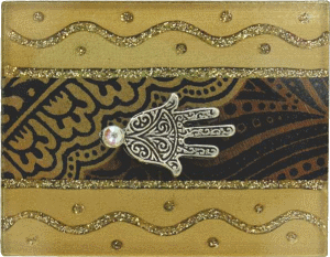 Brown Small Glass Match Box with Hamsa by Lily Art