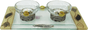 Brown Crystal Tea Light Candlestick Set with Matching Tray by Lily Art