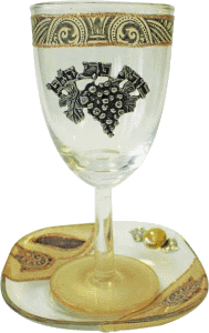 Brown Glass Kiddush Cup and Matching Coaster with Grapes by Lily Art