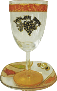 Colorful Glass Kiddush Cup and Matching Coaster with Grapes by Lily Art