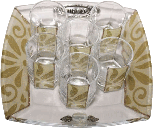 Pearl and Gold Glass Liquor Set with Matching Tray by Lily Art