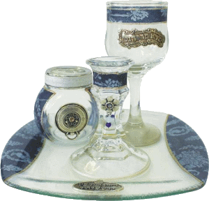 Blue Glass Havdalah Set with Matching Tray by Lily Art
