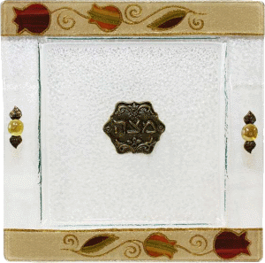Colorful Pomegranate Square Glass Matzah Tray by Lily Art